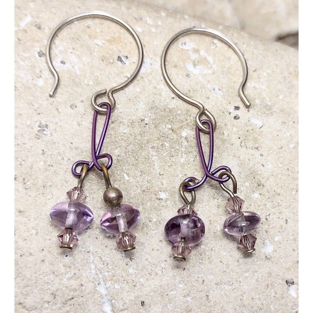 Niobium Sterling Silver Amethyst Bead Crystal Dangle Earrings